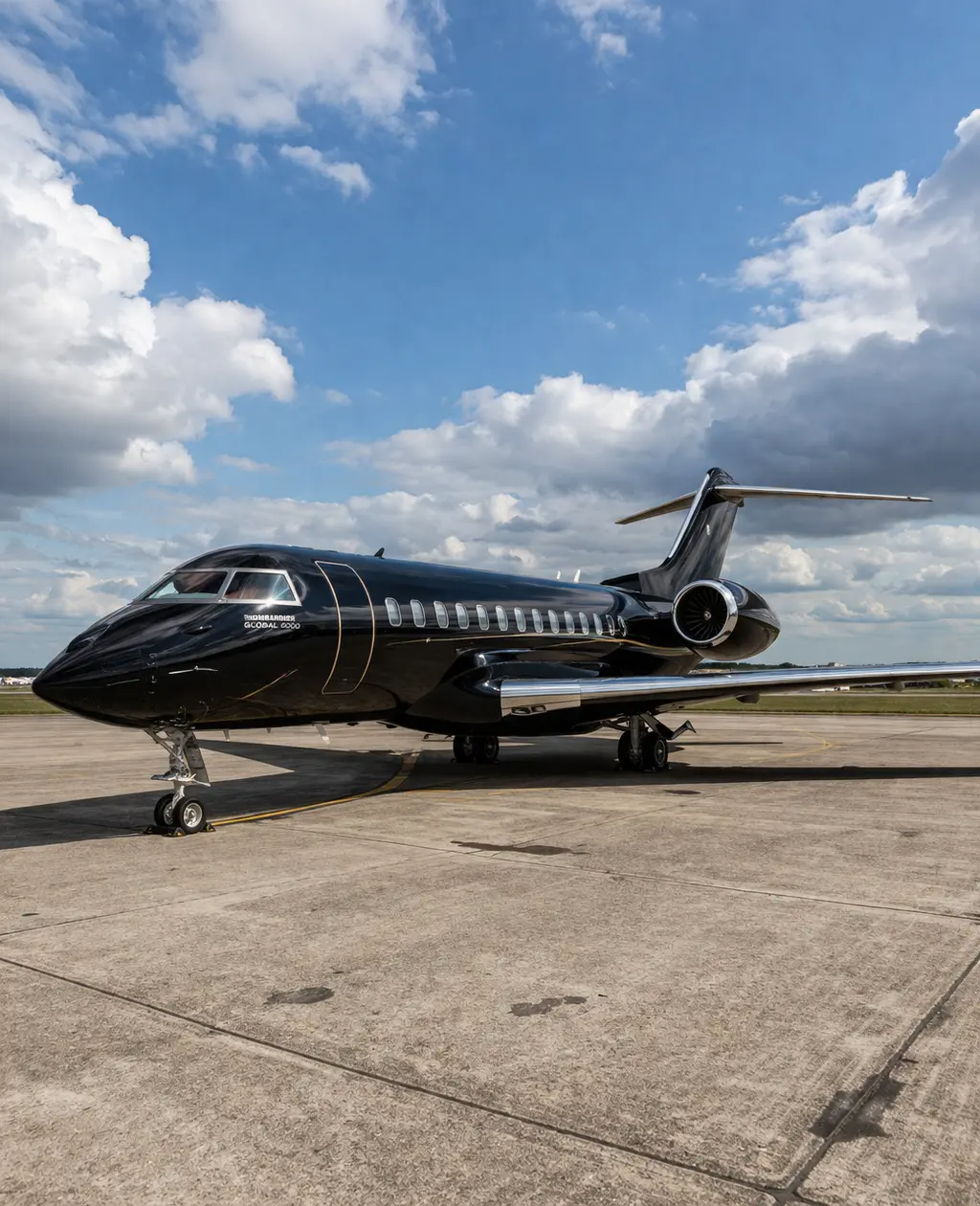 Private jet on the tarmac at dusk