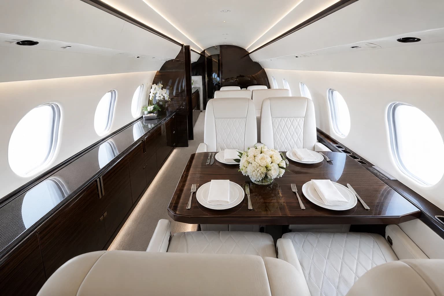 View of a private jet cabin interior