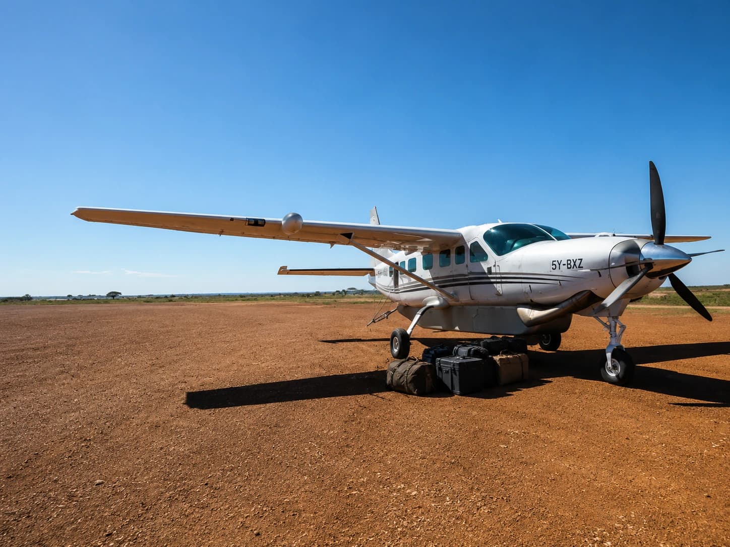 Light aircraft on a remote safari airstrip