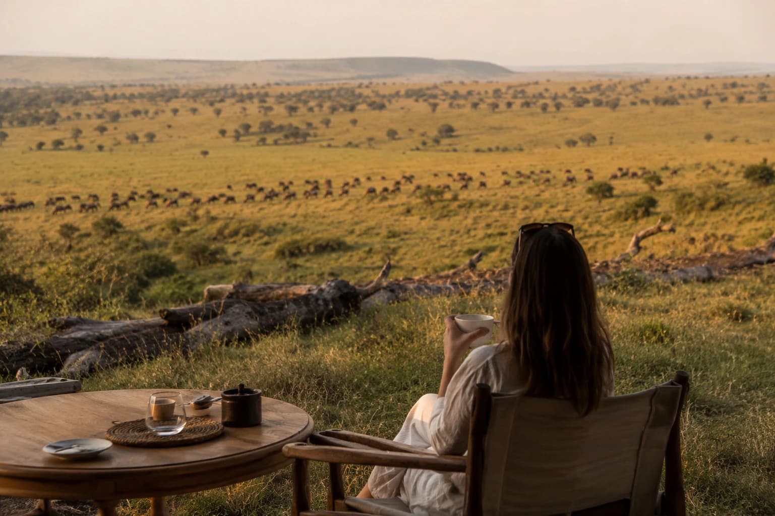 Tented safari suite overlooking the Maasai Mara at dawn