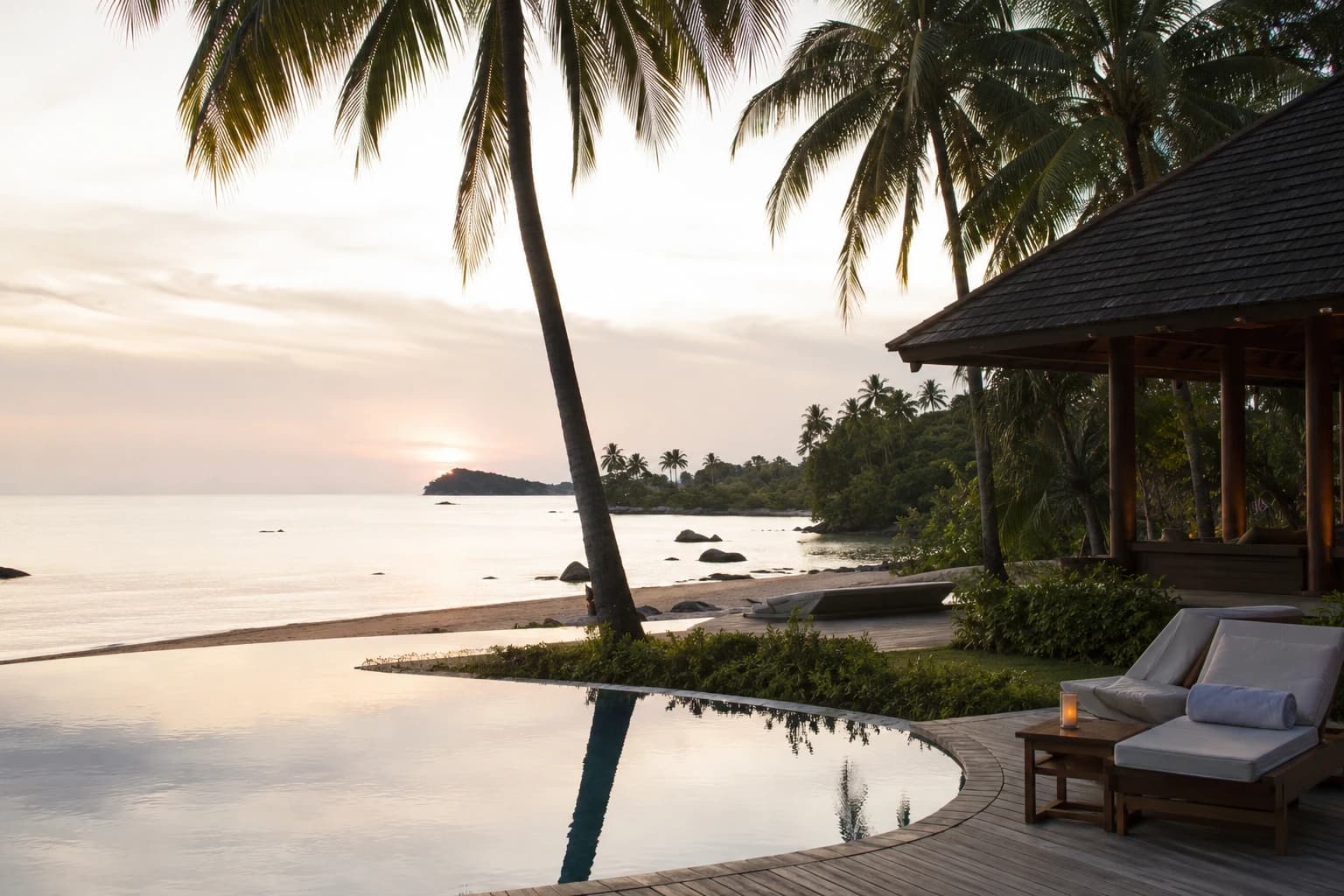 Luxury resort suite interior at dusk