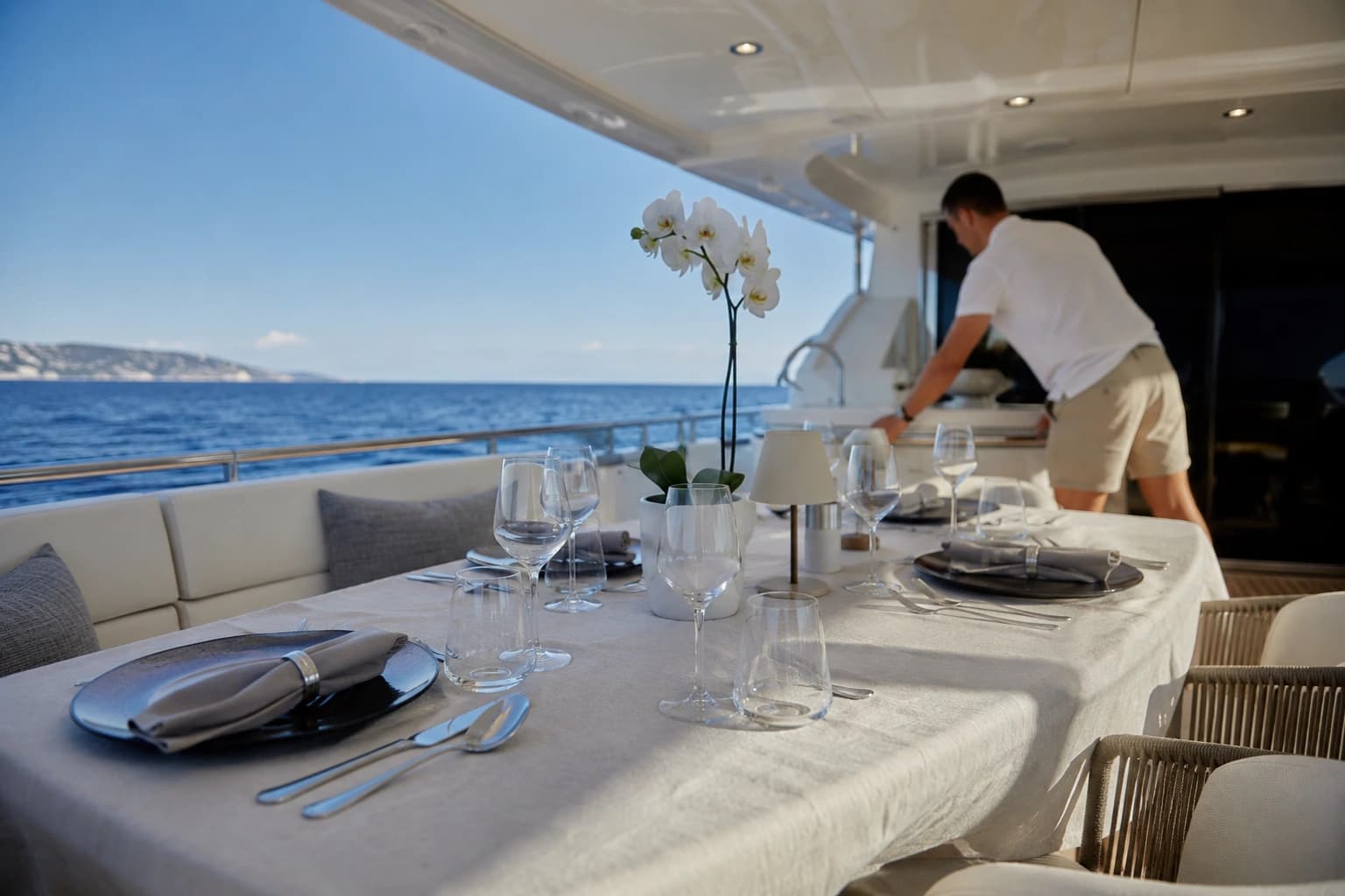 Yacht deck set for the day