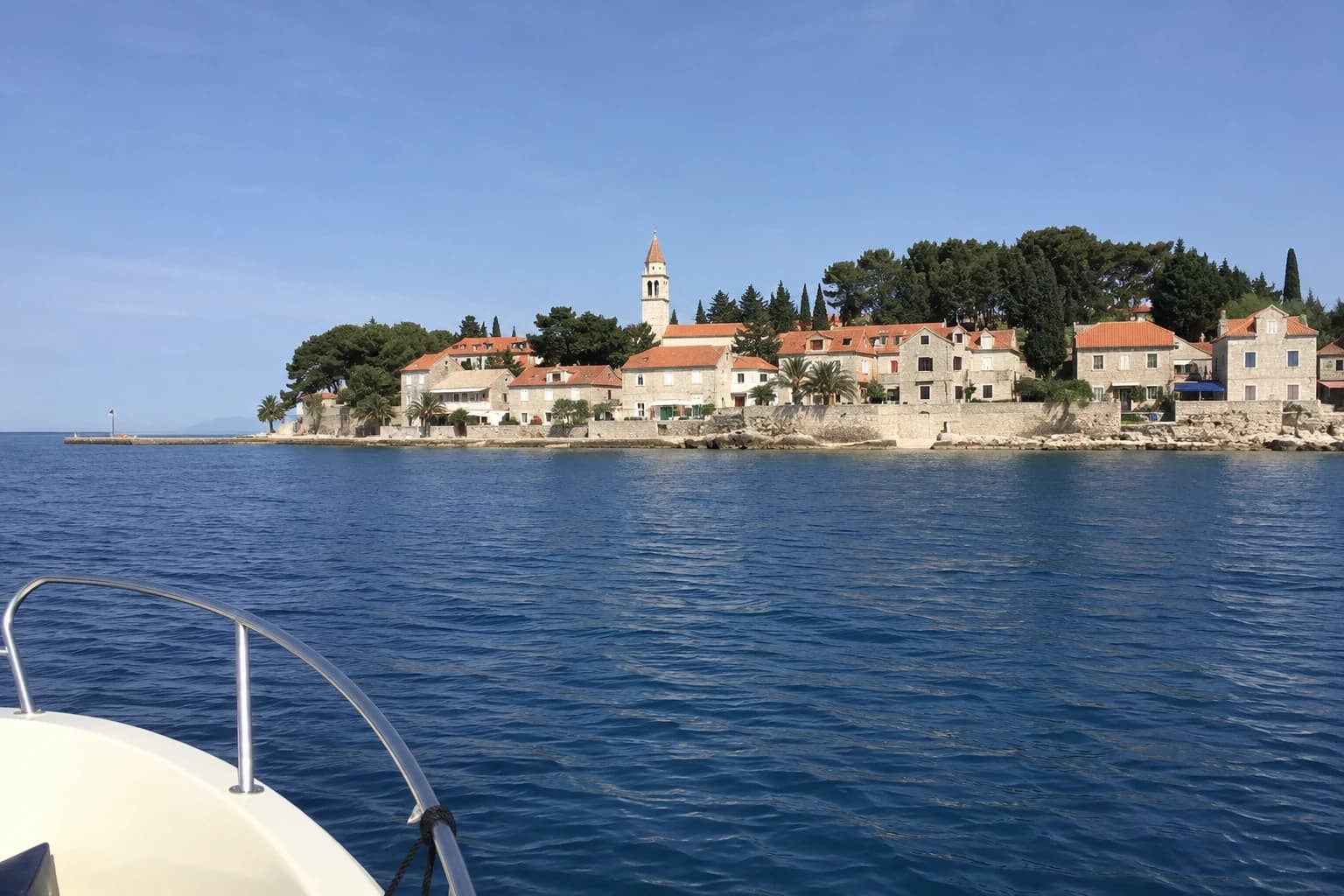 Yacht approaching the car-free island of Lopud near Dubrovnik