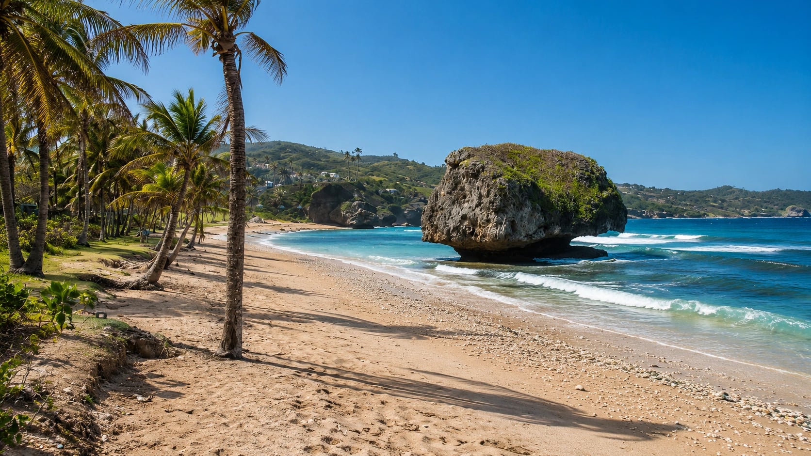 The wild Atlantic surf and rock formations of the east coast at Bathsheba, Barbados.
