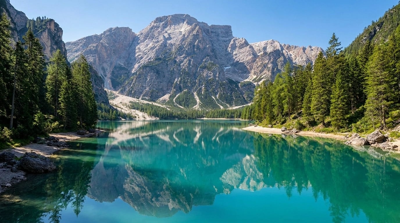 The Sella massif of the Dolomites above an alpine meadow, South Tyrol, northern Italy.