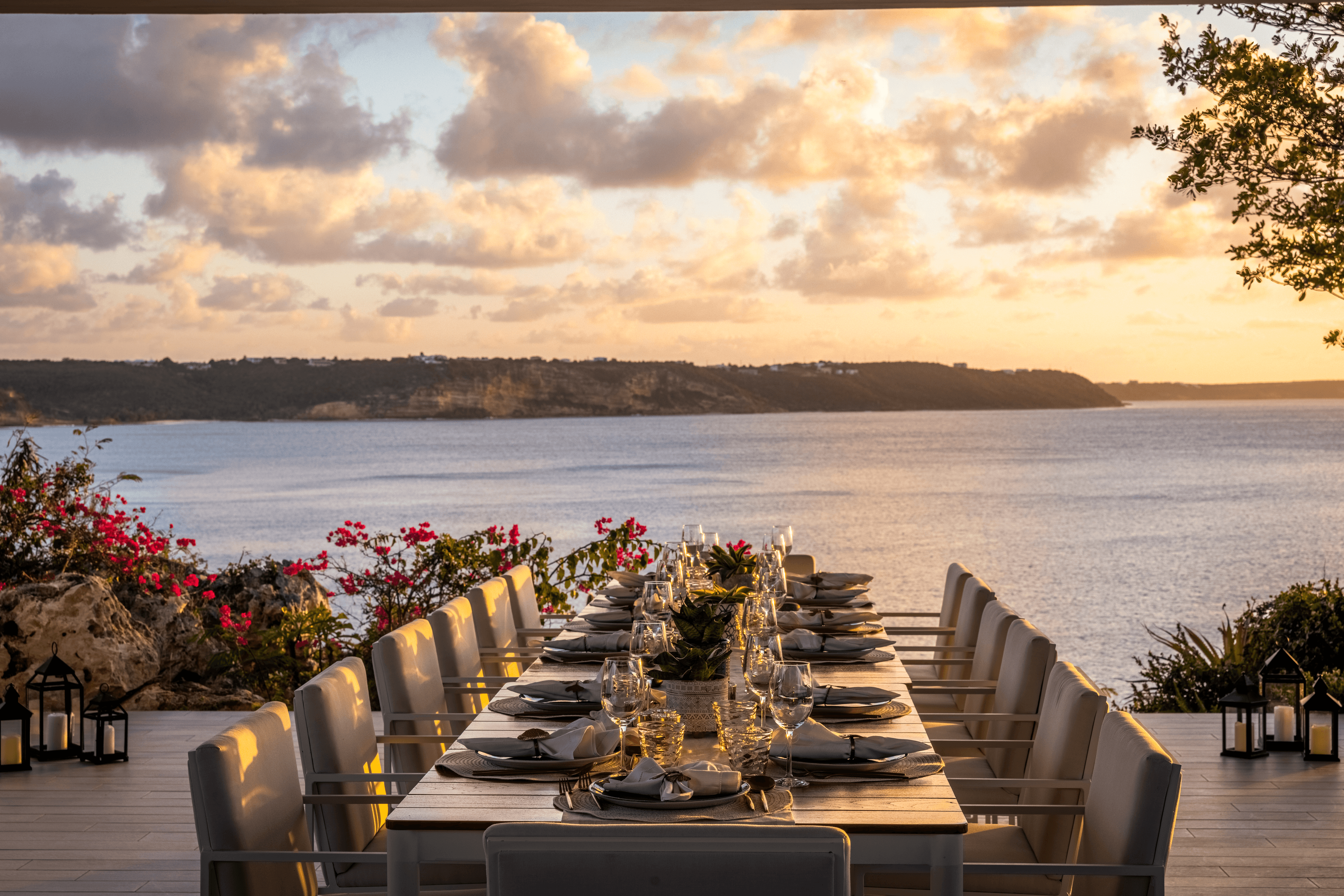 Private island-style travel backdrop with calm sea.
