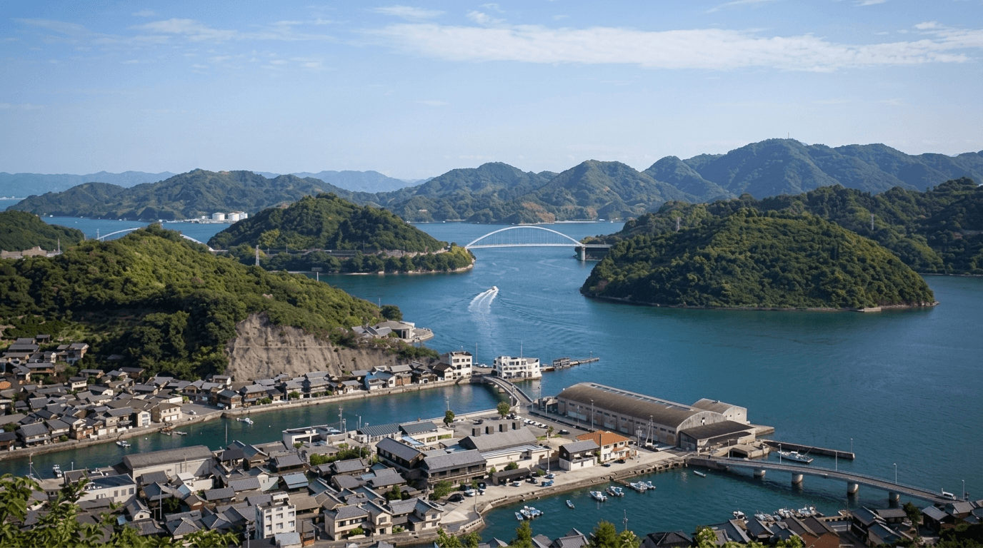 Private island estate on the Seto Inland Sea, looking across to Naoshima, Japan.